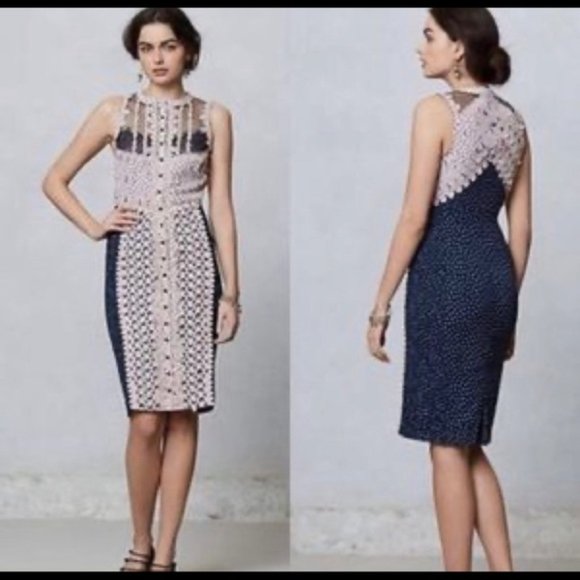 Beguile by Byron Lars 8 Cream and Black Button Front Sheath Sleeveless Dress - Picture 2 of 8